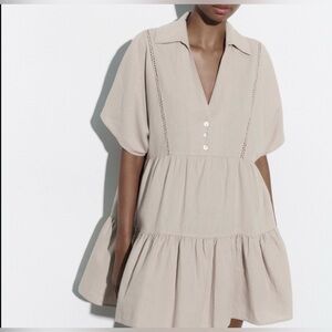 NWT Zara LACE TRIM LINEN BLEND
MINI DRESS